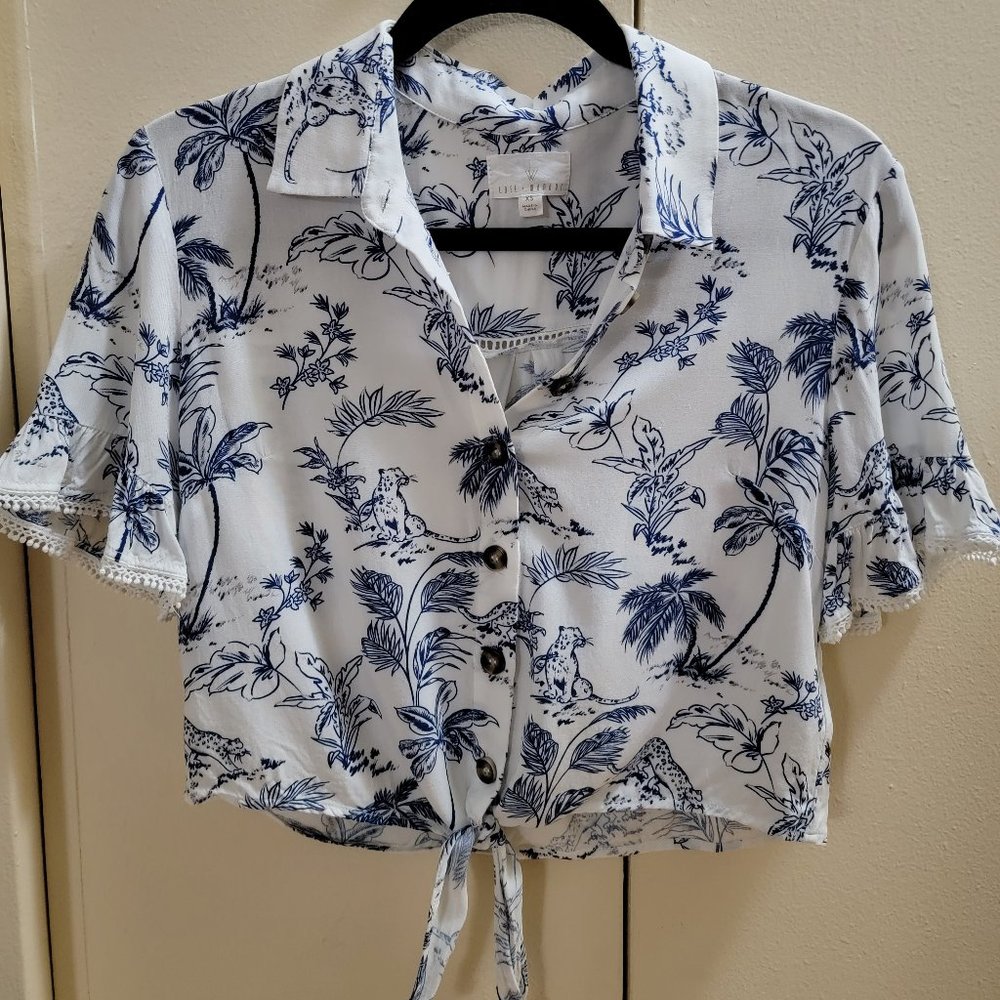 Lost+Wander Blue Palm Nights Shirt XS